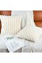 2 Pack Soft Throw Pillow Covers 45x45cm Cream White Striped Velvet Cushion Cover with Hidden Zipper - 2
