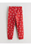 Red Crew Neck Printed Girls Pajamas Set