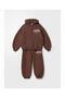 Girls Boys Cotton Brown - Blue Elastic Waist Hooded Zippered Tracksuit 2-Piece Set - 3