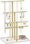 Jewelry Holder Organizer, 3-Tier Necklace & Earring Display with White Tray - Gold