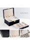 2-Layer Jewelry Box PU Leather Organizer with Lock & Drawer (Black) - 2