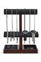 Watch Holder Stand for Men - Wood Jewelry Display Rack & Necklace Hanger (Brown)