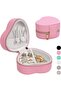 Small Heart Jewelry Organizer PU Leather Travel Case Mini Jewelry Box for Women (Pink)
