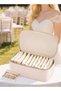 Jewelry Box with 12 Velvet Pouches Travel Leather Jewelry Case for Girls (Beige) - 6