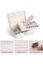 Jewelry Box Organizer for Women Girls, 2-Layer Travel PU Leather Jewelry Storage Case (White) - 5