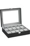 Watch Box with 10 Compartments, Glass Lid, Removable Cushions, Velvet Lining, Gray