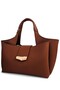 Tan Lock Detailed Soft Textured Multi-Compartment Women's Hand and Crossbody Shoulder Bag - 4