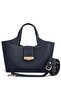 Navy Blue Lock Detailed Soft Textured Multi-Compartment Women's Hand and Crossbody Shoulder Bag