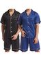 Mens Satin Pajamas Set Button Down Short Sleeve Silk Sleepwear Loose Pocket-2pack-MG02