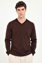 Men's Regular Fit V-Neck Brown Knitwear - 2