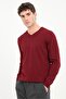 Men's Regular Fit V-Neck Burgundy Knitwear - 2