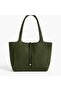 Khaki Suede Lace-Up Detailed Midi Women's Tote Shoulder Bag