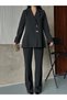 Blazer Jacket Wide Leg Pants Set with Gold Buttons - 5