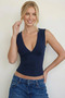 Dark Blue V-Neck Stretchy Crop Top Blouse Wft8070B - 3