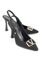 Melina Flexible Soft Non-Slip Sole (10 cm) Black Suede Open Elastic V Buckle Women's Heeled Shoes - 3