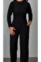 Women's Long Sleeve Crew Neck Wrinkled Blouse and Pants Two-Piece Set - 3
