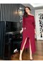 Burgundy Bat Sleeve Flowy Stylish Dress - 3