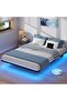 Smart Floating Bed with LED Lights & Charging Station, Metal Platform (160x200cm), No Box Spring - 8