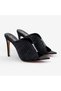 Women's Black Pleated Satin Pointed Toe Thin Heeled Evening Dress Heeled Slippers Mule - 2