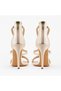 Women's Beige Nude Gold Stone Striped T-Strap Pointed Toe Thin High Heel Evening Dress Shoes - 7