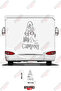 Caravan Sticker Covering with the Text'Go Camping' and an Image of a Tent and a Tree