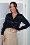 Women's Satin Short Shirt with Metal Buttons on the Front