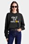 Women's Oversize Sweatshirt What if Concept Printed Smoked – Crew Neck, 3 Thread Rastering