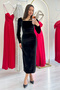 Women's Square Neck Velvet Midi Dress Burgundy, Green, Cobalt , Petrol Blue, Black