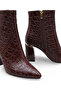 Women's Brown Crocodile Patent Leather Pointed Toe Boots Offer a Stylish and Modern Posture with Their 8.5 cm Heel. - 4