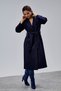 Navy Blue Double-Breasted Closure Waist-Tied Wide Fit Cashmere Coat