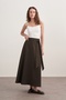 Women's Gabardine Belted Flared Skirt Dark Khaki