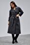 Anthracite Double-Breasted Closure Waist-Tied Wide Fit Cashmere Coat - 5