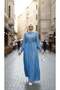 Women's Ruffle Detailed Buttoned Open Denim Blue Dress - 3
