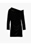 Slim Fit Long Sleeve Rhinestone One Shoulder Mini Velvet Dress - 3