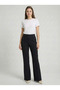 Women's Black High Waist Flared B Piped Detail t Shaping / Sculpting Buttoned Waist Trousers - 2