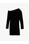 Slim Fit Long Sleeve Rhinestone One Shoulder Mini Velvet Dress - 4