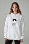 Women's 100% Cotton Fleece-Lined "Sus" Printed White Oversized Sweatshirt - 2