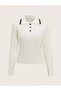 Women's Cream Polo Neck Striped Detail Skirt Sweater Double Suit - 6