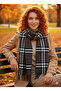 Striped Plaid Shoulder Shawl on Gray Domestic Production