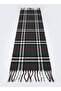 Striped Plaid Shoulder Shawl on Gray Domestic Production - 3