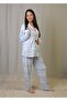Blue Ethnic Patterned Red Piped Cotton Oversized Pajama Set Comfortable and Stylish - 6