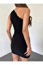 Women's One-Shoulder Drape Detail Flexible Fabric Double Layer Mini Dress - 5