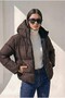 Women's Brown Puffer Coat Drawstring Hooded