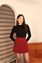 Women's Burgundy Pleated Front Skirt with Shorts Inside - 7