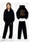 Unisex Let's Go Girls Printed Zippered Black Oversized Hooded Bottom Top Set Tracksuit Set
