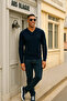 Men's Comfortable Casual V-Neck Navy Blue Long Sleeve T-Shirt - 3