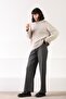 A.Beige Long Sleeve Crew Neck Cashmere Oversized Women's Knitwear Sweater - 3