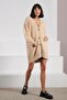 Camel Buttoned Cashmere and Wool Blend Oversized Women's Knitwear Cardigan - 7