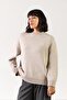 A.Beige Long Sleeve Crew Neck Cashmere Oversized Women's Knitwear Sweater - 2