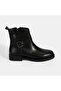 Women's Black Leather Boots with Metal Buckle Detail - 2